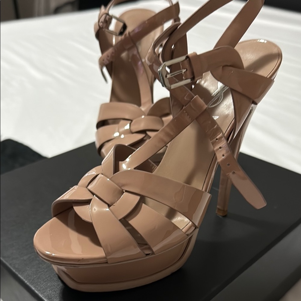 YSL Tribute Platform heels parent nude sz 6.5 - Picture 6 of 16